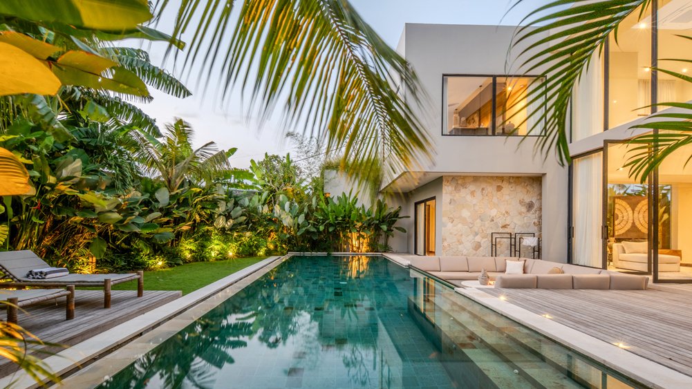 Elite Havens - Five Palms Villa 1 - Private 5-Bedroom Modern Luxury Villa in Bali Indonesia - Romantic villa at dusk